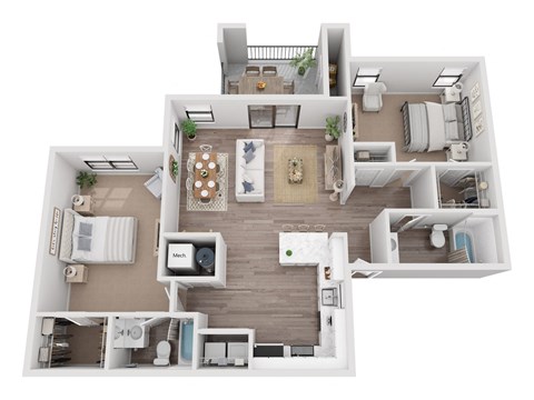 Floor plan for 2 beds, 2 baths, 1154 sqft